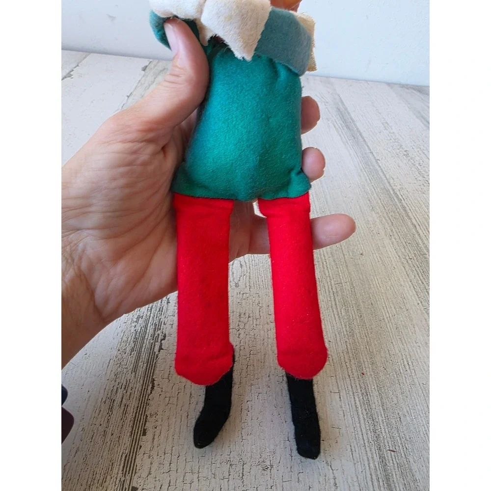 Vintage elf knee hugger felt plush rubber face figurine Xmas decor